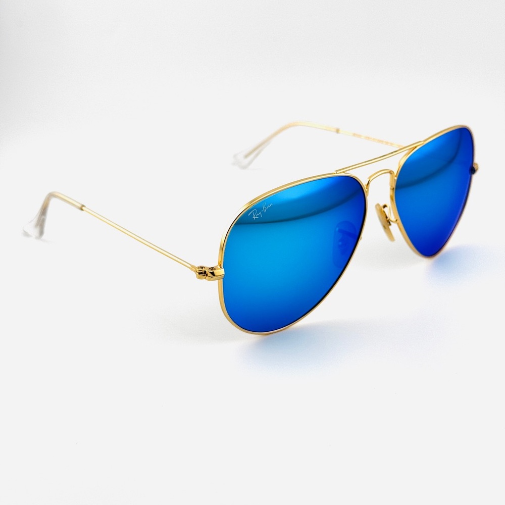 Ray-Ban Aviator Sunglasses RB3025 Gold Matte Frame with Blue Crystal Lens UNISEX - Picture 8 of 15